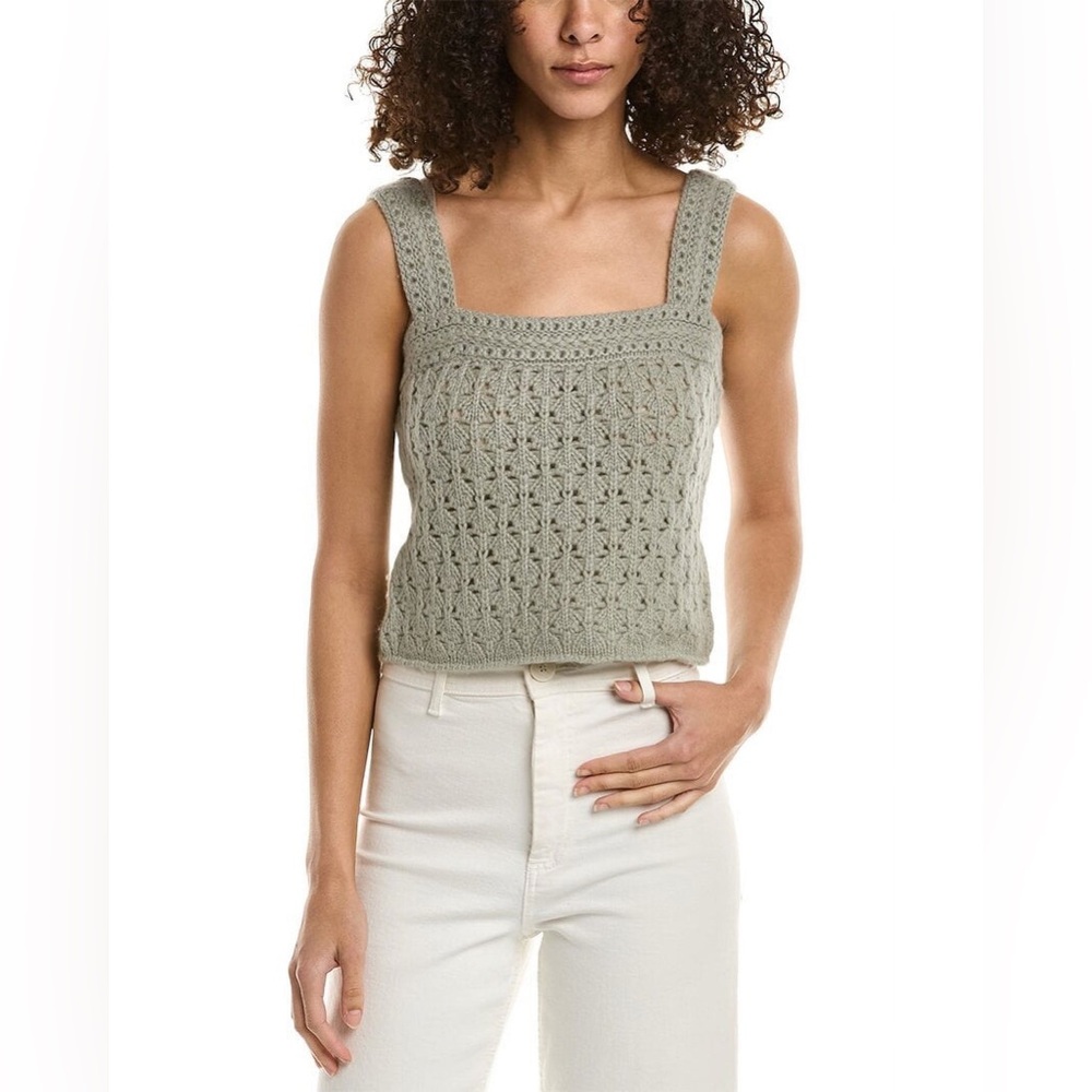 Vince Wool Cashmere Crochet Tank Top Sweater Gray Womens XS Knit $275 Babydoll
